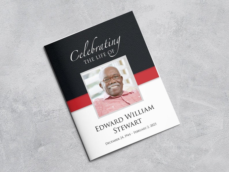 Black and Red Funeral Program Booklet Template 8pg 11x17 | Canva ...