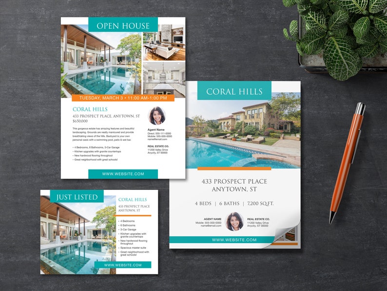 Real Estate Marketing Template Package 11x17 Brochure 8.5x11 Flyer 5x7 Postcard Canva Apple Pages MS Word image 1