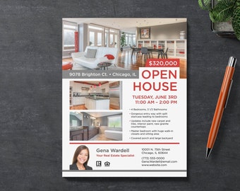 Open House Real Estate Flyer Template | Home For Sale | Just Listed | Apple Pages | MS Publisher and Word | Photoshop