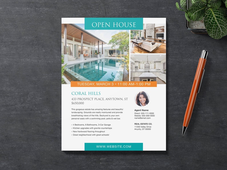 Real Estate Marketing Template Package 11x17 Brochure 8.5x11 Flyer 5x7 Postcard Canva Apple Pages MS Word image 4