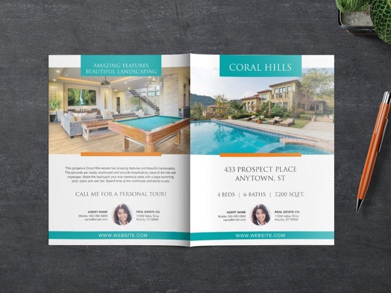 Real Estate Marketing Template Package 11x17 Brochure 8.5x11 Flyer 5x7 Postcard Canva Apple Pages MS Word image 3