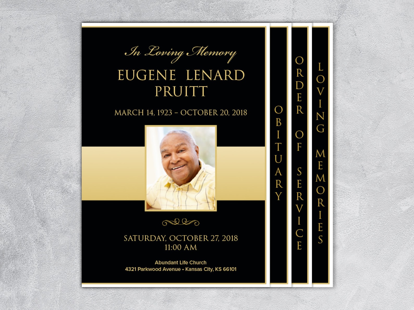 Black and Gold Graduated Fold Funeral Program Template 8.5 x Etsy