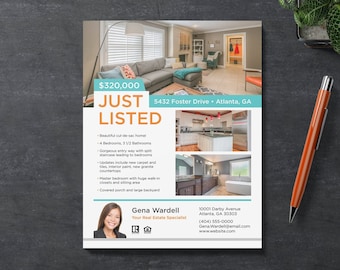 Just Listed Real Estate Flyer Template | Home For Sale | Open House | Apple Pages | MS Word | Photoshop