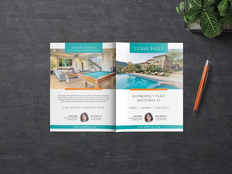 Real Estate Brochure Template 11 x 17 4 Page Multi Photo Flyer Luxury Real Estate Just Listed Open House Apple Pages MS Word image 5