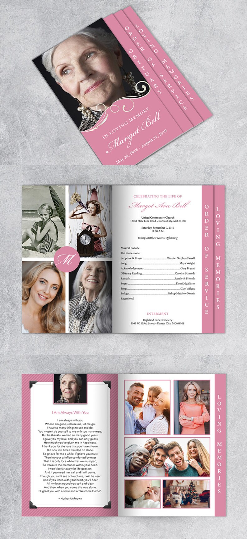 Pink Funeral Program Template Graduated Fold Apple Pages Etsy