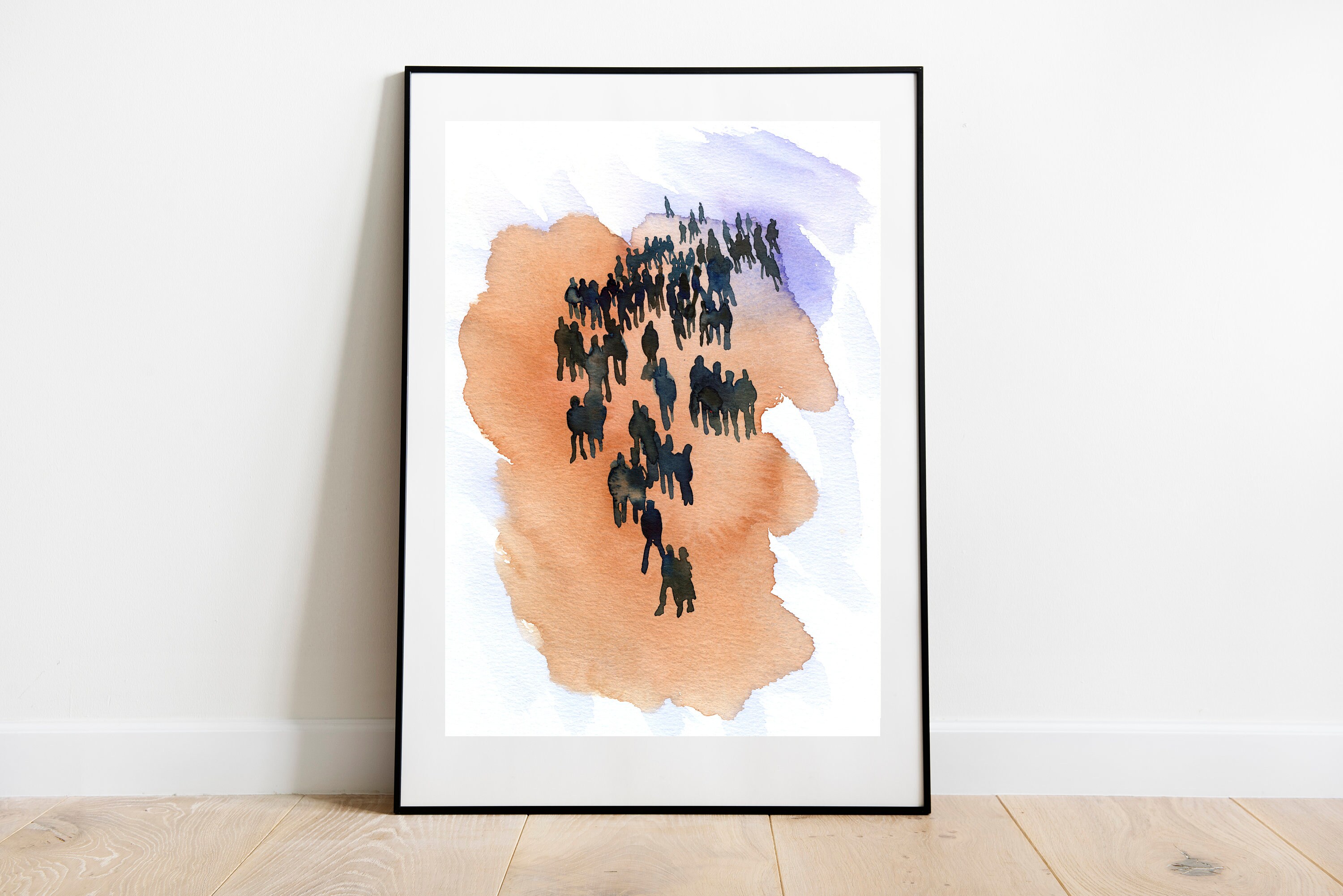 Fine Art Print Watercolor Painting Walking Crowd People | Etsy