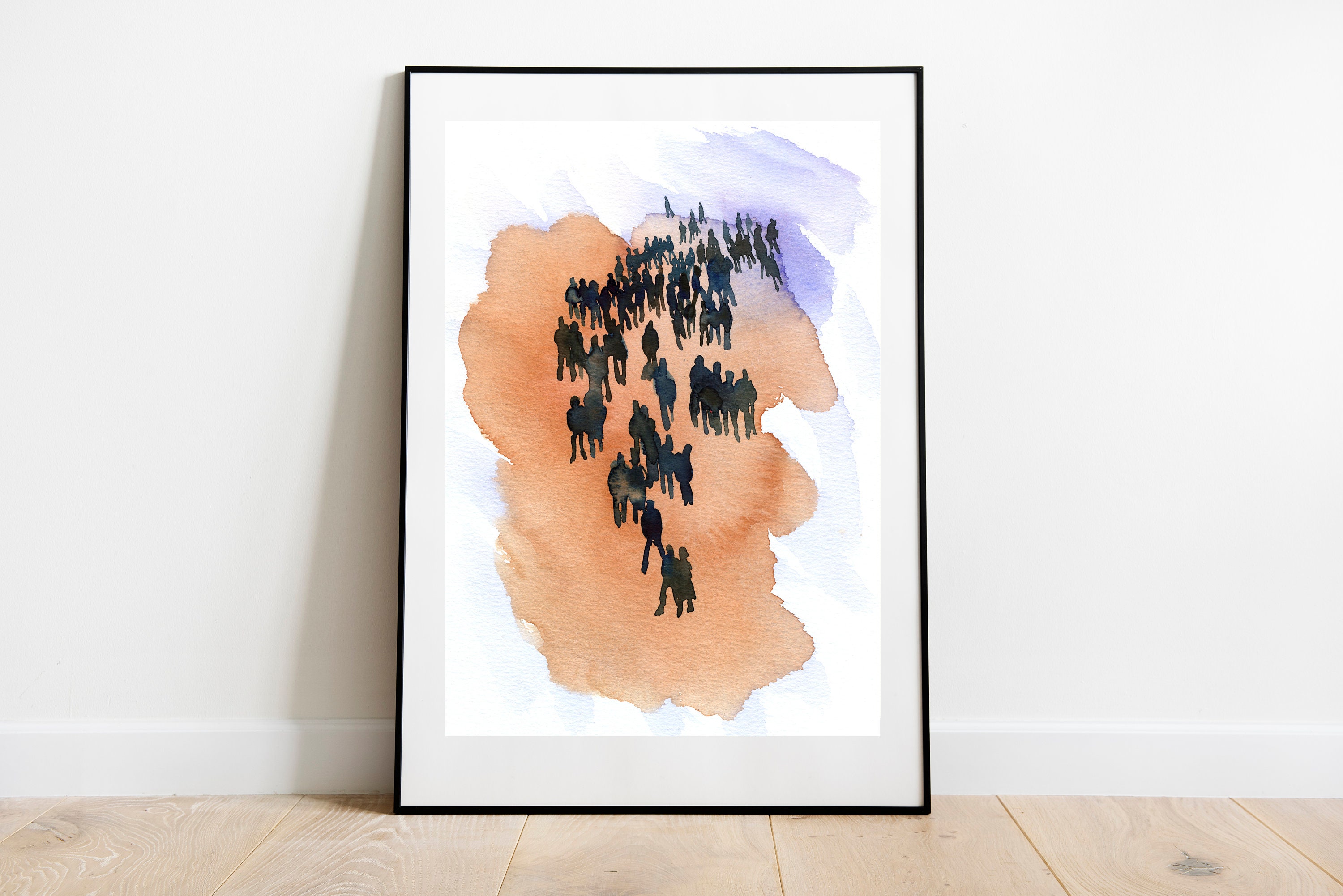 Fine Art Print Watercolor Painting Walking Crowd People | Etsy