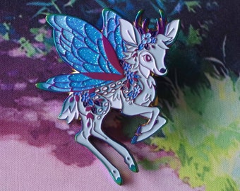 Rainbow Deer Faerie Hard Glitter Enamel Pin Fairycore Cottagecore Woodland Animal Forest