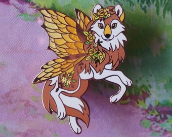 Wolf Faerie Hard Glitter Enamel Pin Fairycore Cottagecore Woodland Animal Forest