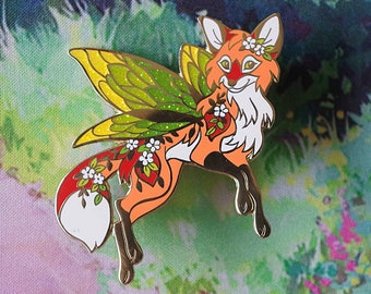 Red Fox Faerie Hard Glitter Enamel Pin Fairycore Cottagecore Woodland Animal Forest