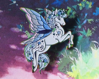 Rainbow Metal Fairy Unicorn Glitter Enamel Pin Flowers | Fairycore