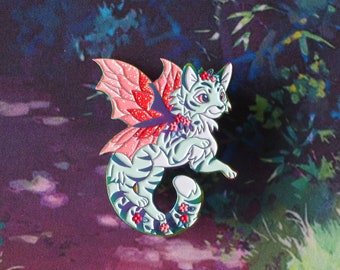 Tiger Cat Faerie Hard Glitter Enamel Pin Fairycore Cottagecore Woodland Animal Forest