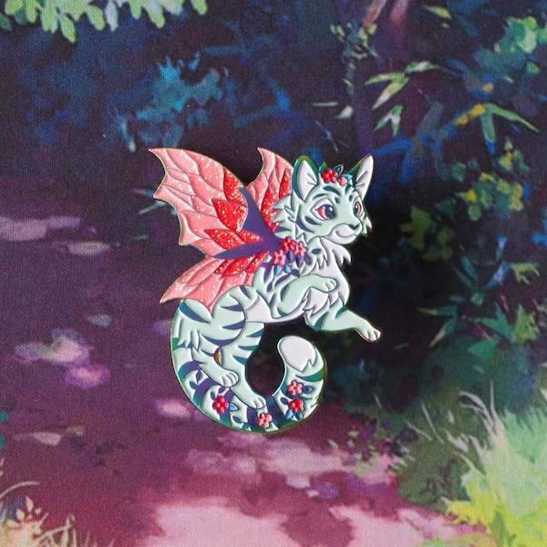 Tiger Cat Faerie Hard Glitter Enamel Pin Fairycore Cottagecore Woodland Animal Forest