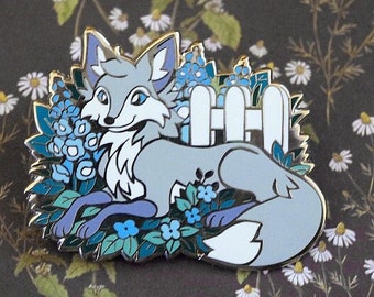 Silver Fox Garden Flowers Foxgloves Enamel Pin | Cottagecore