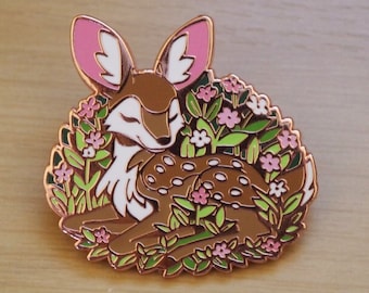 Spring Fawn Cottagecore Flowers Enamel Pin Woodland Forest Animal | Cottagecore