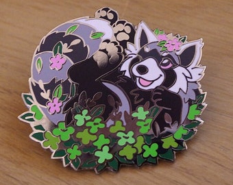 Cute Raccoon Clover Flowers Enamel Pin | Cottagecore