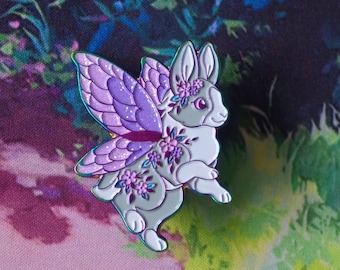 Bunny Rabbit Faerie Hard Glitter Enamel Pin Fairycore Cottagecore Woodland Animal Forest