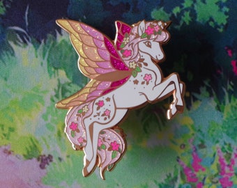 Fairy Unicorn Glitter Enamel Pin Flowers | Fairycore