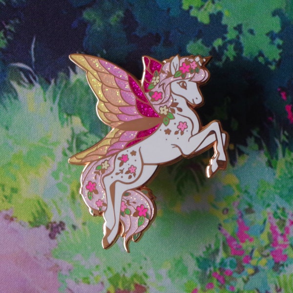 Fairy Unicorn Glitter Enamel Pin Flowers | Fairycore