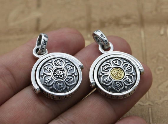 Real 925 Sterling Silver Pendant Amulet Box Om-Mani-Padme-Hum