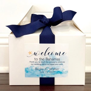 Beach Wedding Welcome Favors Box Stickers, Hotel Welcome Bag Sticker Labels, Set of 12