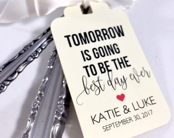 Best Day Ever Wedding Rehearsal Dinner Favors Tags, Silverware Tags, (Set of 12)