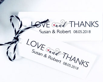 Custom Hang Tags, Love and Thanks Tags, Wedding Bag Thank You Favor Tags (Set of 18)