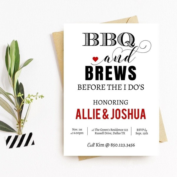 I Do BBQ Wedding Rehearsal Dinner Invitations, BBQ And Brews Before The I Do's