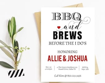 BBQ Wedding Rehearsal Dinner Invitations, Brews Before The I Do's Digital Download