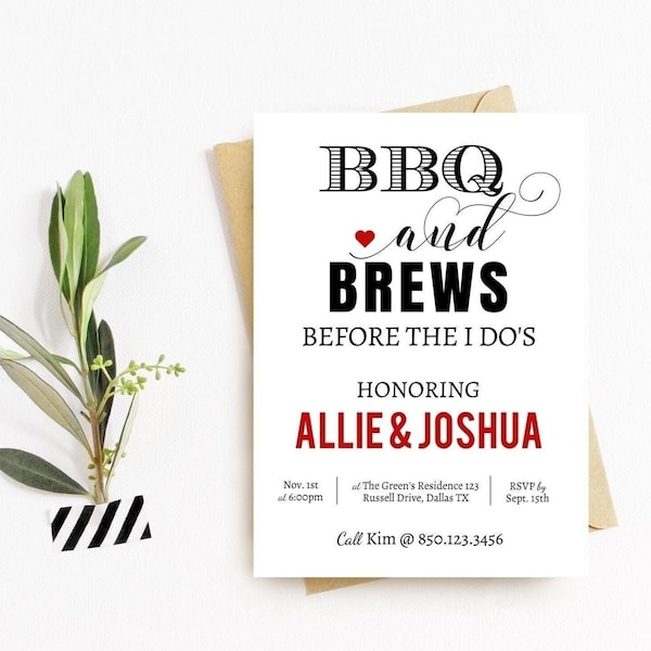 BBQ Wedding Rehearsal Dinner Invitations, Brews Before The I Do's Digital Download