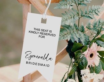 Wedding Reserved Seating Sign Place Cards, Custom Chair Hang Tags