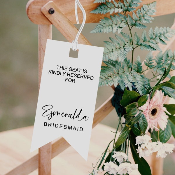 Wedding Reserved Seating Sign Place Cards, Custom Chair Hang Tags