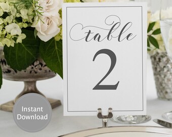 Instant Download Table Cards, 4x6 Wedding Table Number Signs Template
