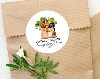 Custom Baby Shower Stickers: Locally Grown Vegetables Party Favors
