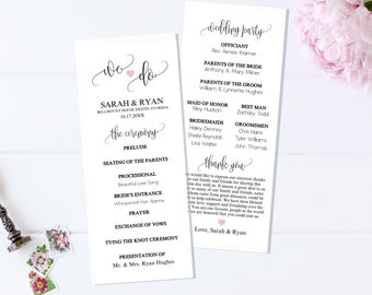 Double Sided Printables, Wedding Template Ceremony Programs, Instant Download Template Event Program