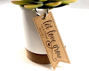 Succulent Let Love Grow Wedding Favor Tags, Thank You Favors, Plant Favors, Rustic Wedding Favors, Flower Seed Favors, Set of 12