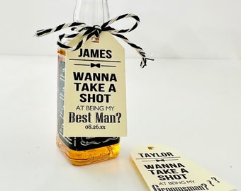 Custom Groomsman Best Man Officiant Proposal Box Gift Hang Tags, Will You Be My Usher Tags, Take A Shot Mini Tags