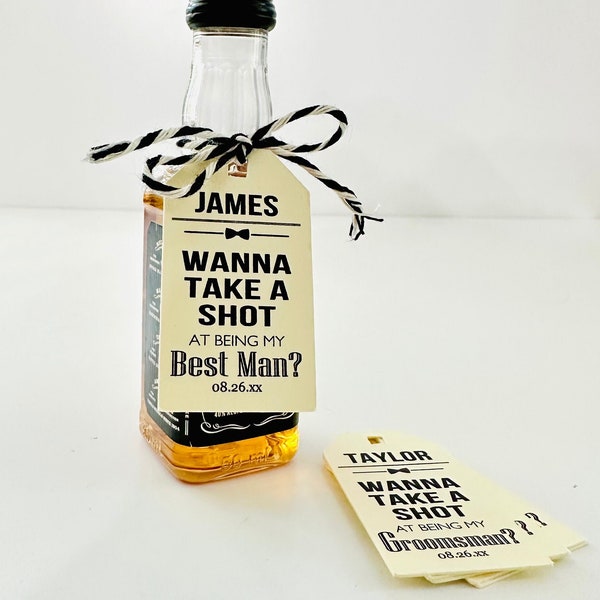 Custom Groomsman Best Man Officiant Proposal Box Gift Hang Tags, Will You Be My Usher Tags, Take A Shot Mini Tags