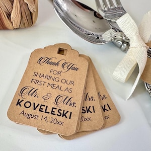 Thank You For Sharing Our First Meal Silverware Tags, Wedding Thank You Tags, Wedding Reception Table Decor (Set of 12)