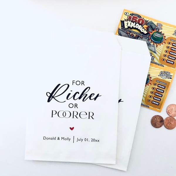 Wedding Guest Scratch Off Lottery Ticket Party Favors, Bags For Richer or Poorer Lottery Ticket Favor Ideas