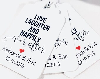 Happily Ever After Wedding Favor Paper Tags, Custom Hang Tags For Wedding Guest Favors (Set of 12)