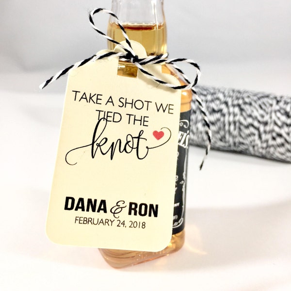 Wedding Drink Favor Tags, Take A Shot We Tied The Knot Tags (Set of 15)