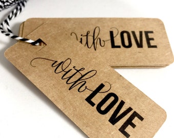 Handmade With Love Brown Kraft Recycled Paper Gift Tags, Rustic Wedding Favor Tags (Set of 15)