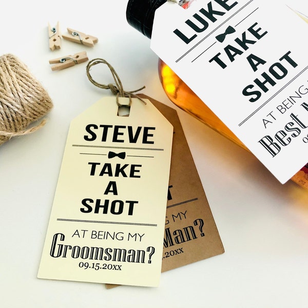 Take A Shot Groomsman Best Man Proposal Custom Gift Hang Tags, Will You Be My Best Man Proposal Box Gift