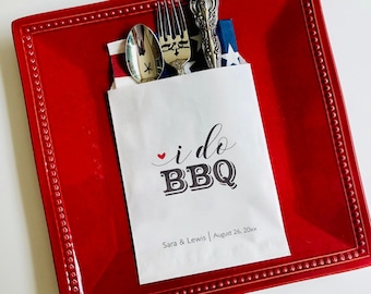 I Do BBQ Utensil Holder Kraft Paper Favor Bags, Rustic Wedding Personalized Cookie or Candy Bags