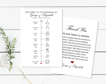 Printable Wedding Day Timeline Itinerary Templates, Weekend Order of Events Cards