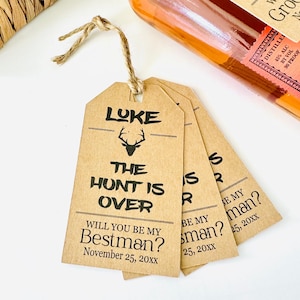 Groomsmen Best Man Usher Proposal Box Deer Antlers Hang Tags, The Hunt is Over Will You Be My Groomsman