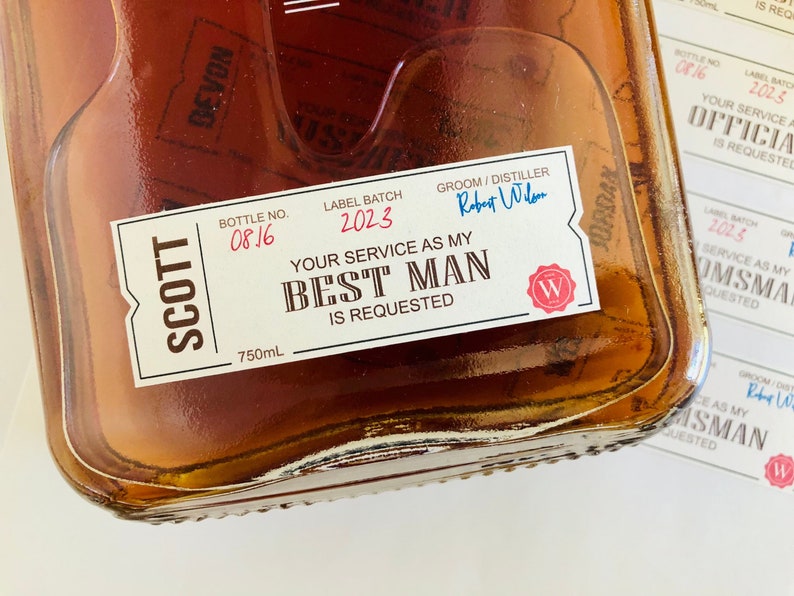 Custom Groomsmen Best Man Proposal Box Whiskey Labels, Personalized Will You Be My Whiskey Gifts image 5