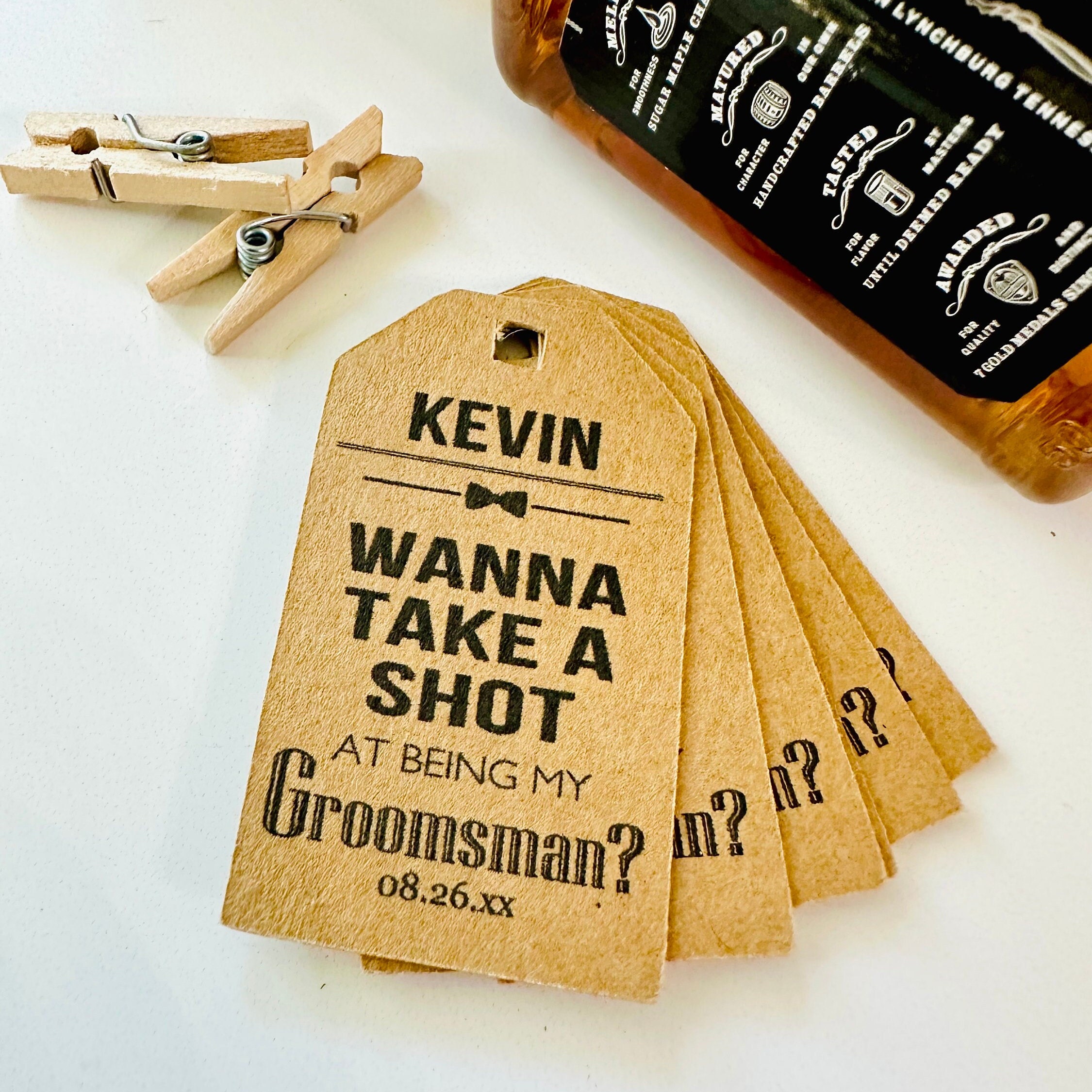 Custom Groomsman Best Man Officiant Proposal Box Gift Hang Tags, Will You Be My Usher Tags, Take A Shot Mini Tags