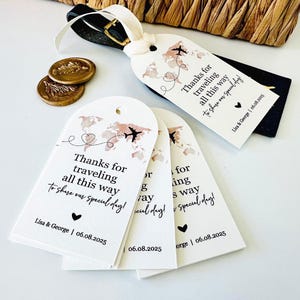 Wedding Travel Destination Guest Favors Luggage Tags, Unique Travel Theme Wedding Paper Tags (Set of 12 Paper Tags)